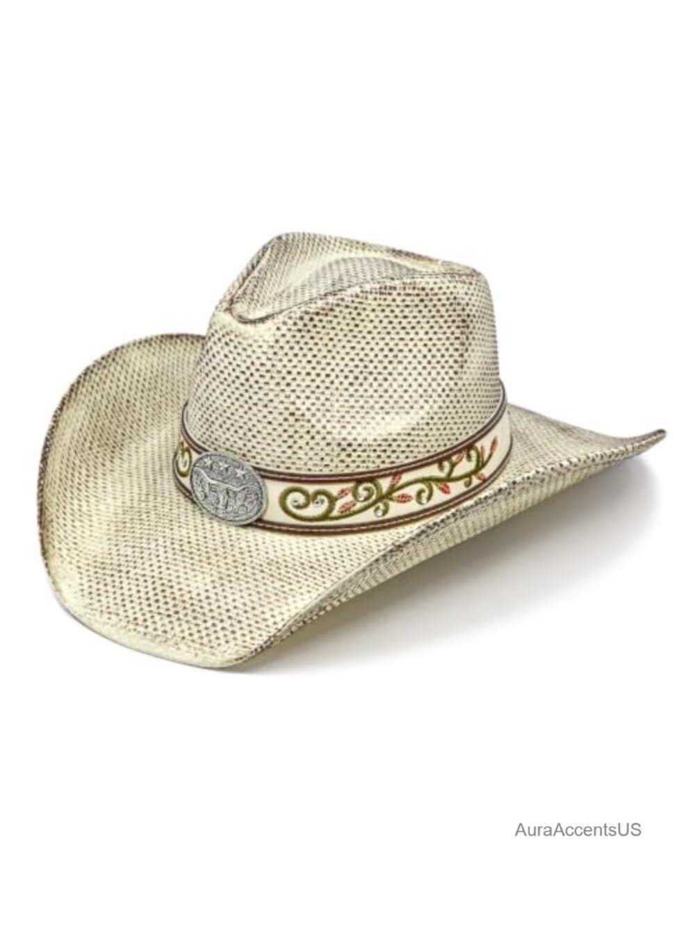 Distressed Straw Western Hat Shapeable Brim Cowboy
